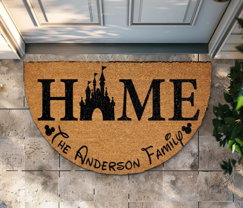 Personalized Family Doormat, Castle Theme Welcome Mat, Custom Name Entry Rug, Front Porch Decor