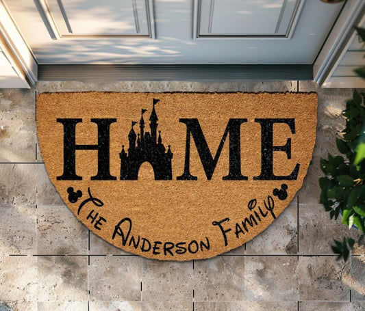 Personalized Family Doormat, Castle Theme Welcome Mat, Custom Name Entry Rug, Front Porch Decor