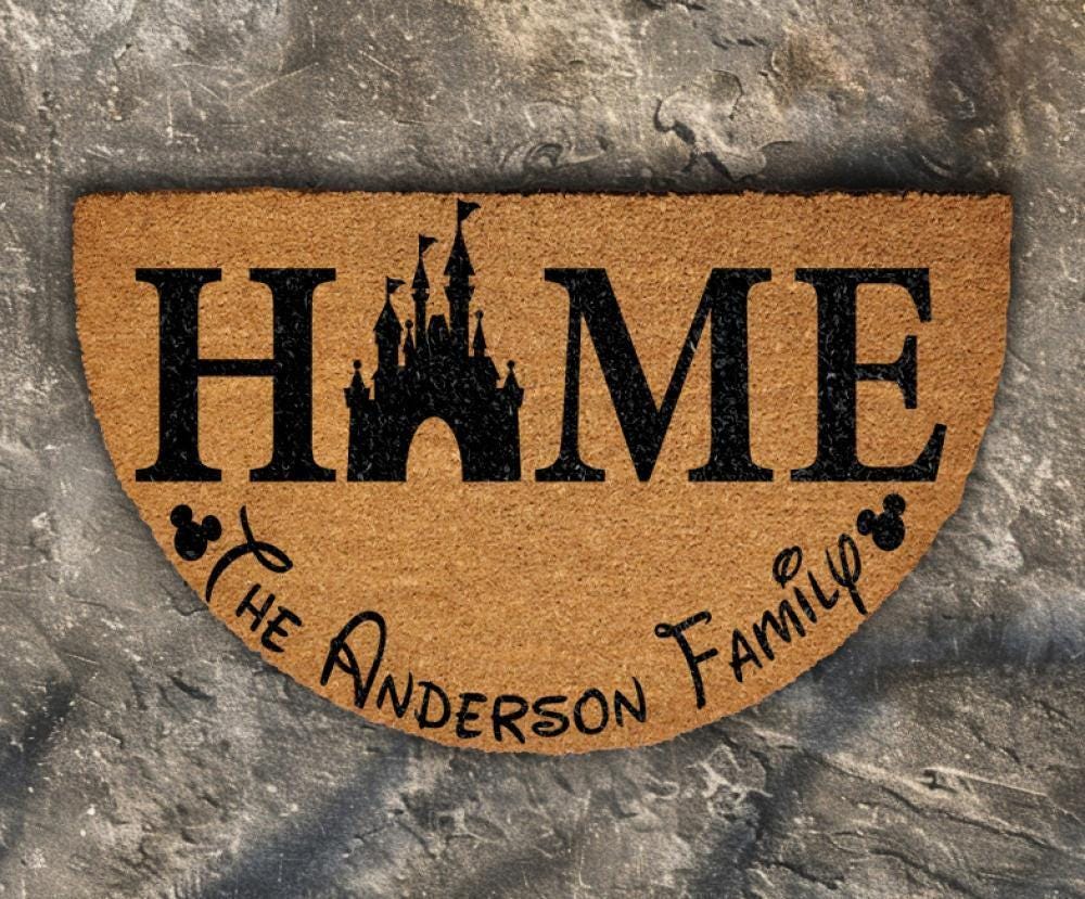 Personalized Family Doormat, Castle Theme Welcome Mat, Custom Name Entry Rug, Front Porch Decor