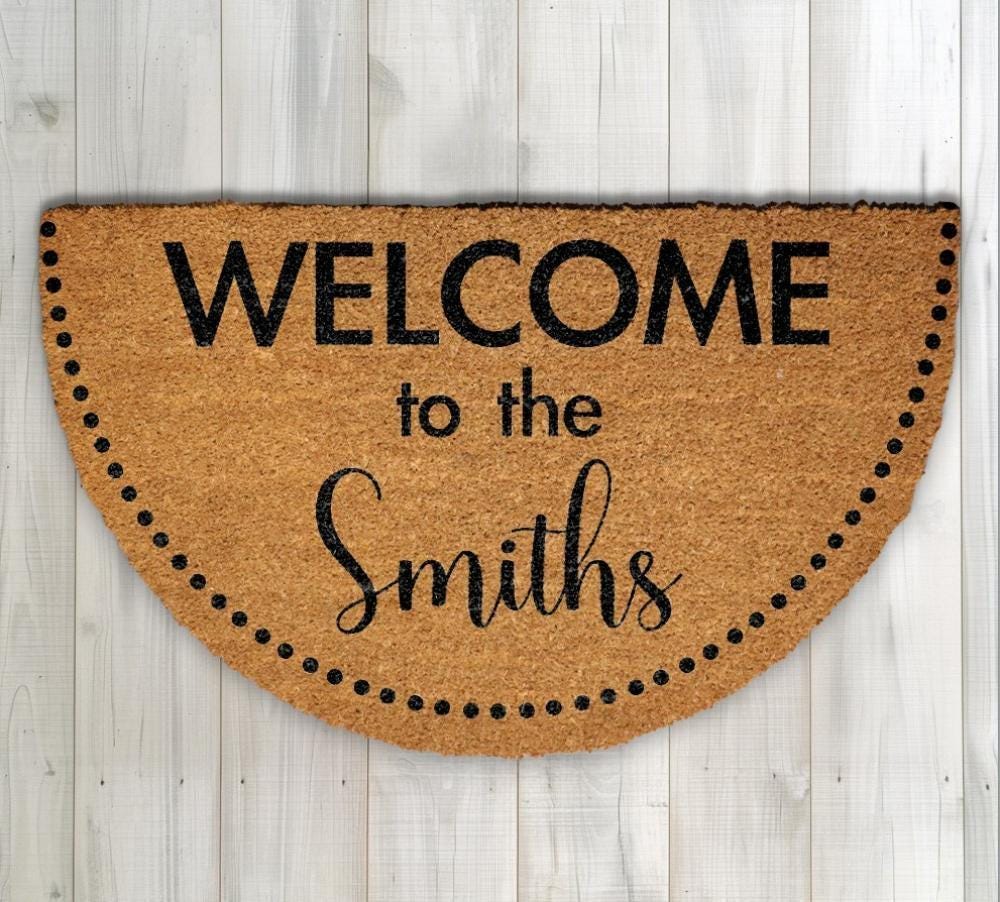 Custom Last Name Welcome Mat, Personalized Family Name Doormat, Semi Circle New Home Decor