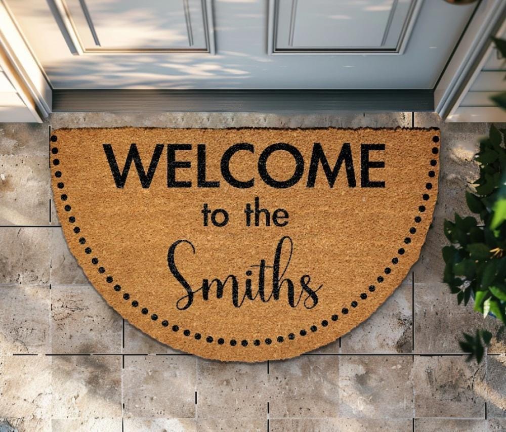 Custom Last Name Welcome Mat, Personalized Family Name Doormat, Semi Circle New Home Decor