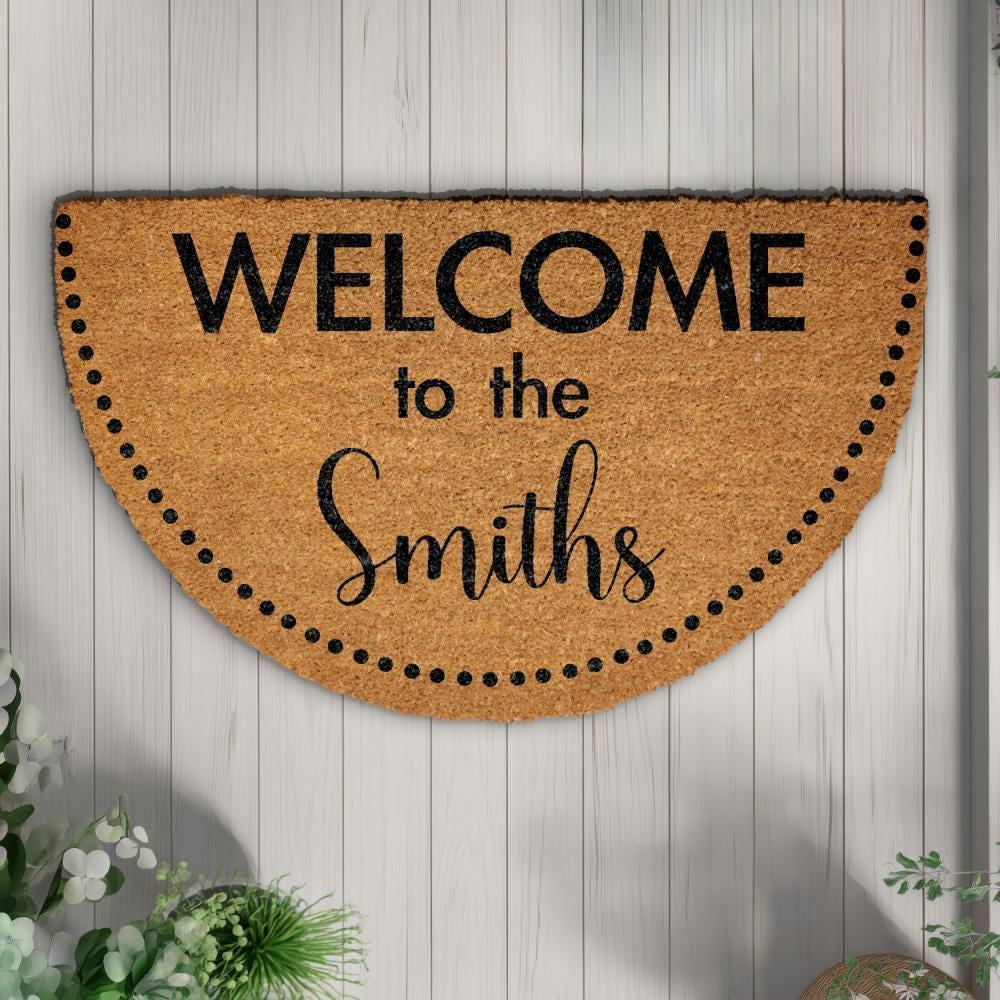 Custom Last Name Welcome Mat, Personalized Family Name Doormat, Semi Circle New Home Decor