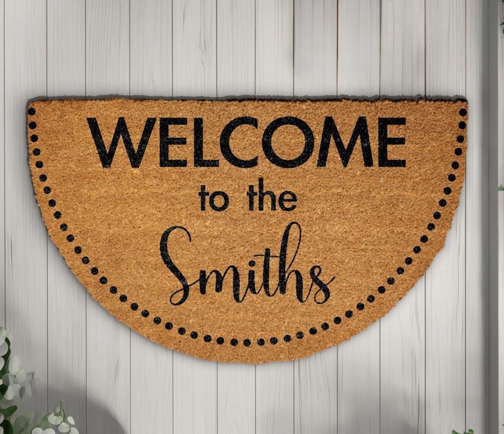 Custom Last Name Welcome Mat, Personalized Family Name Doormat, Semi Circle New Home Decor