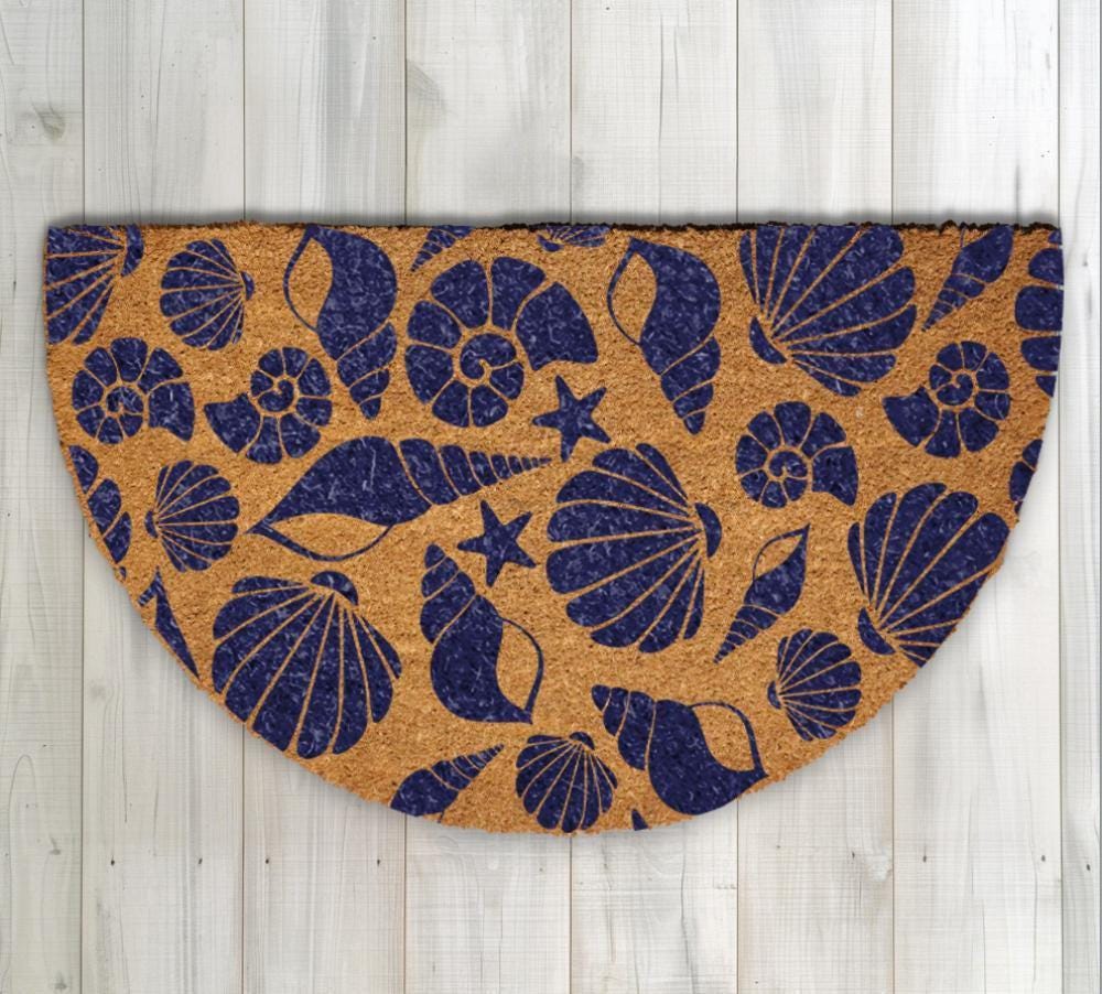 Coastal Seashell & Starfish Doormat, Beach House Entryway Decor, Ocean Lovers Coir Mat