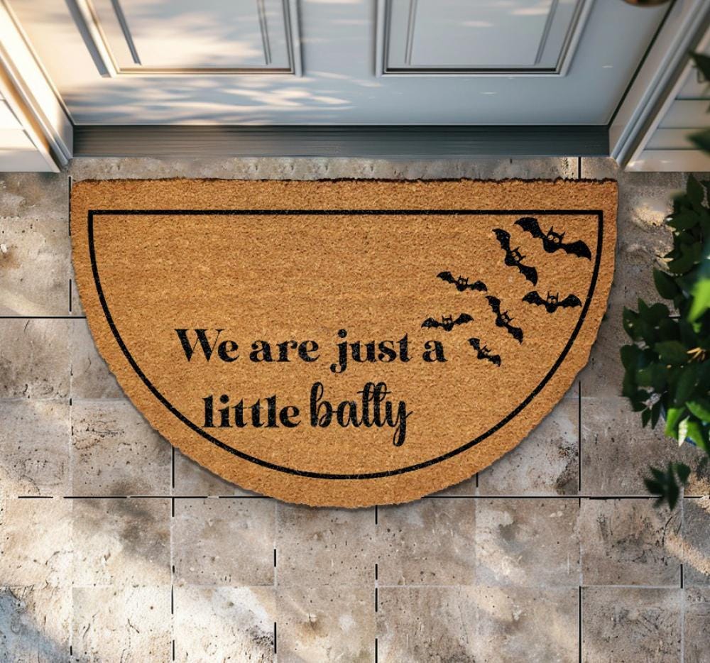 We Are Just a Little Batty Doormat, Funny Halloween Welcome Mat, Spooky Housewarming Gift