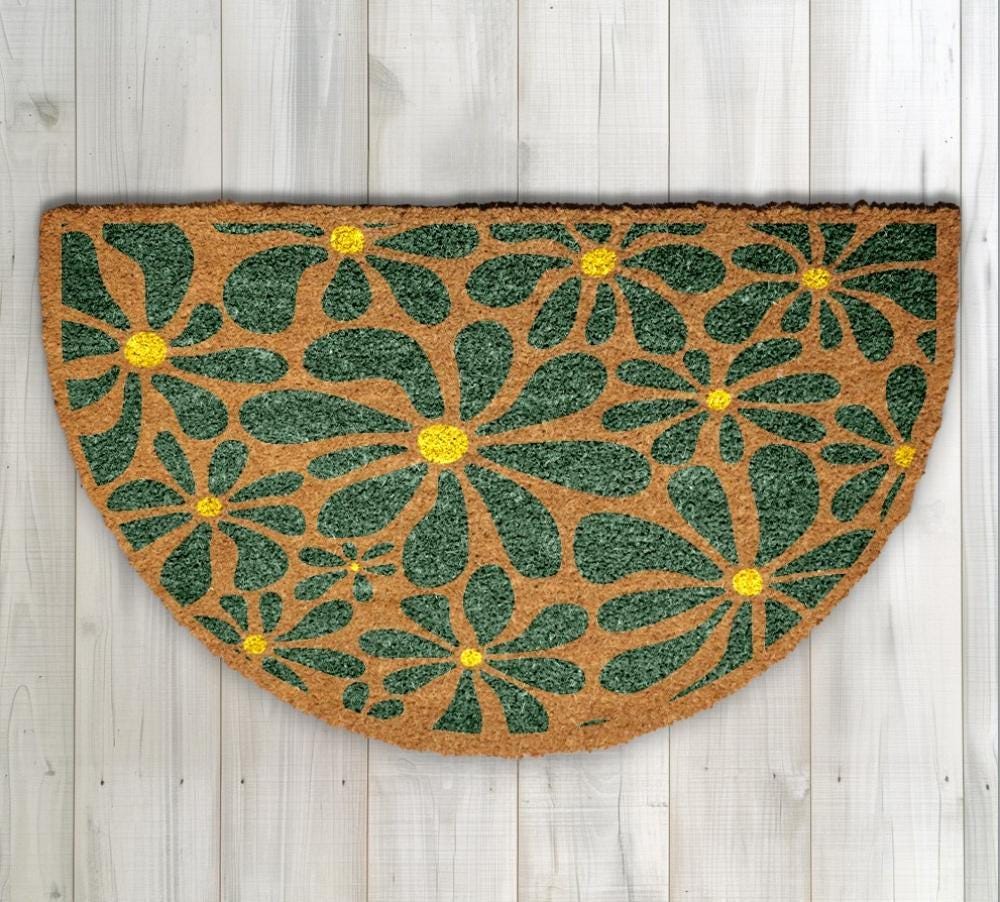 Retro Daisy Pattern Doormat, Mid-Century Modern Inspired Welcome Mat
