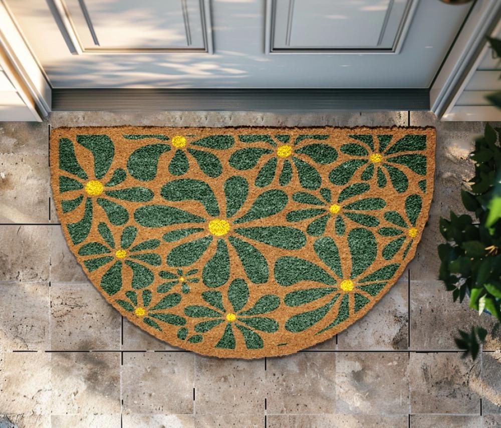 Retro Daisy Pattern Doormat, Mid-Century Modern Inspired Welcome Mat