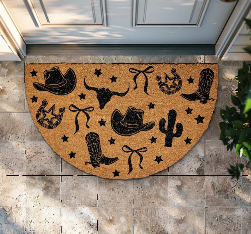 Cowboy Cowgirl Doormat, Boot & Hats Door Mat, Rustic Western Welcome Mat
