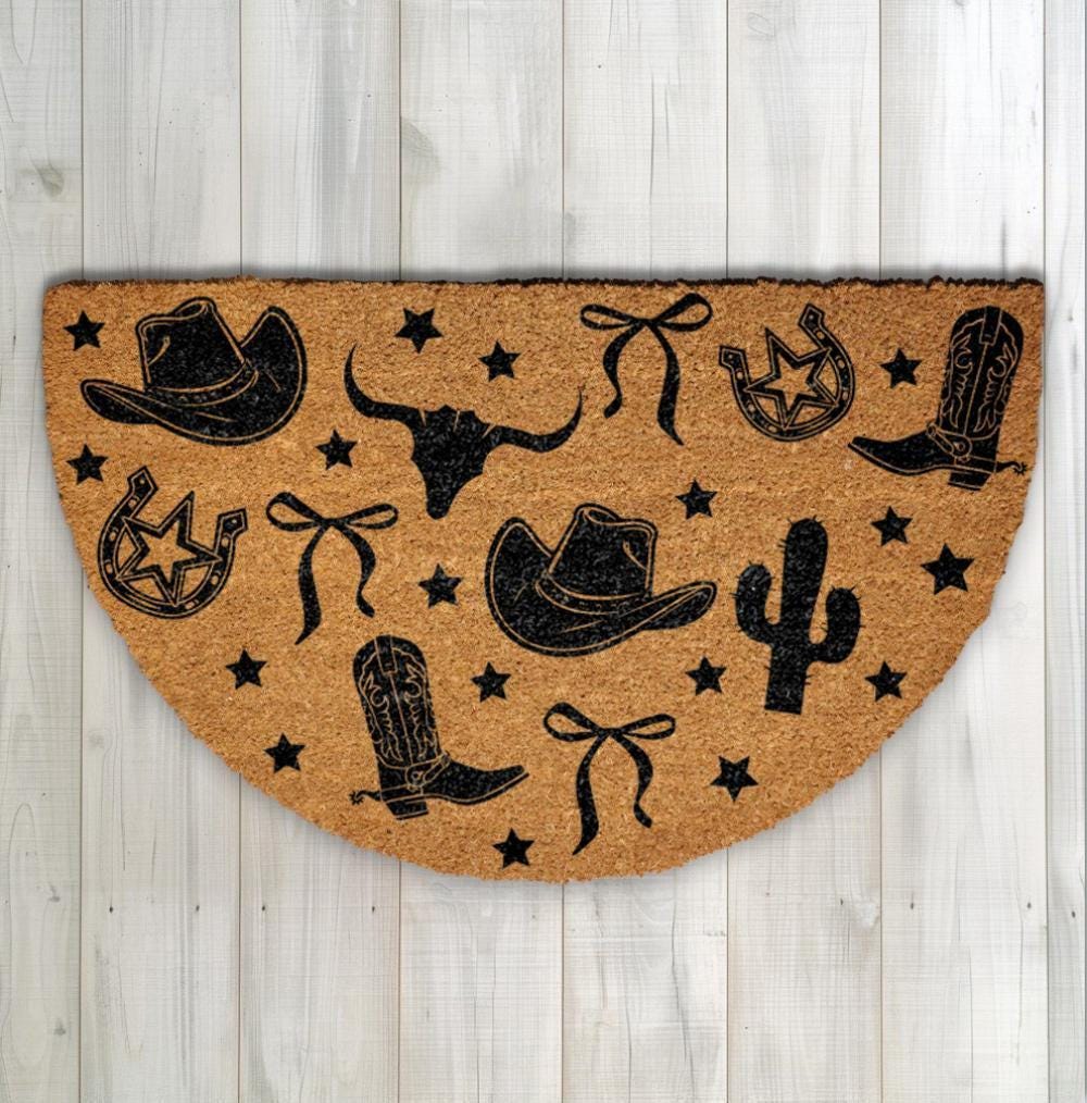 Cowboy Cowgirl Doormat, Boot & Hats Door Mat, Rustic Western Welcome Mat