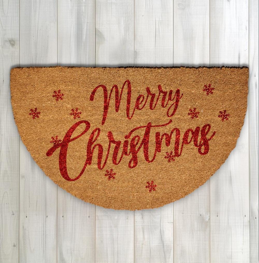 Merry Christmas Door Mat, Cute Xmas Front Porch Rug, Holiday Season Welcome Mat