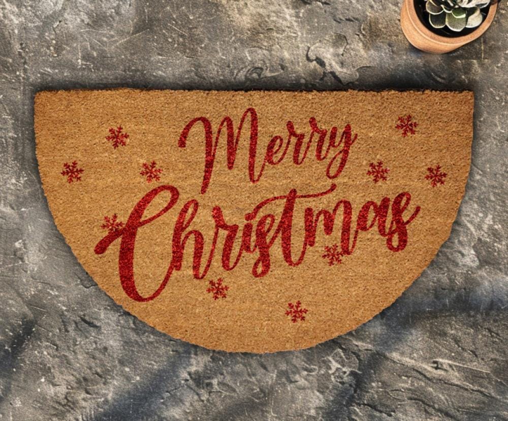 Merry Christmas Door Mat, Cute Xmas Front Porch Rug, Holiday Season Welcome Mat