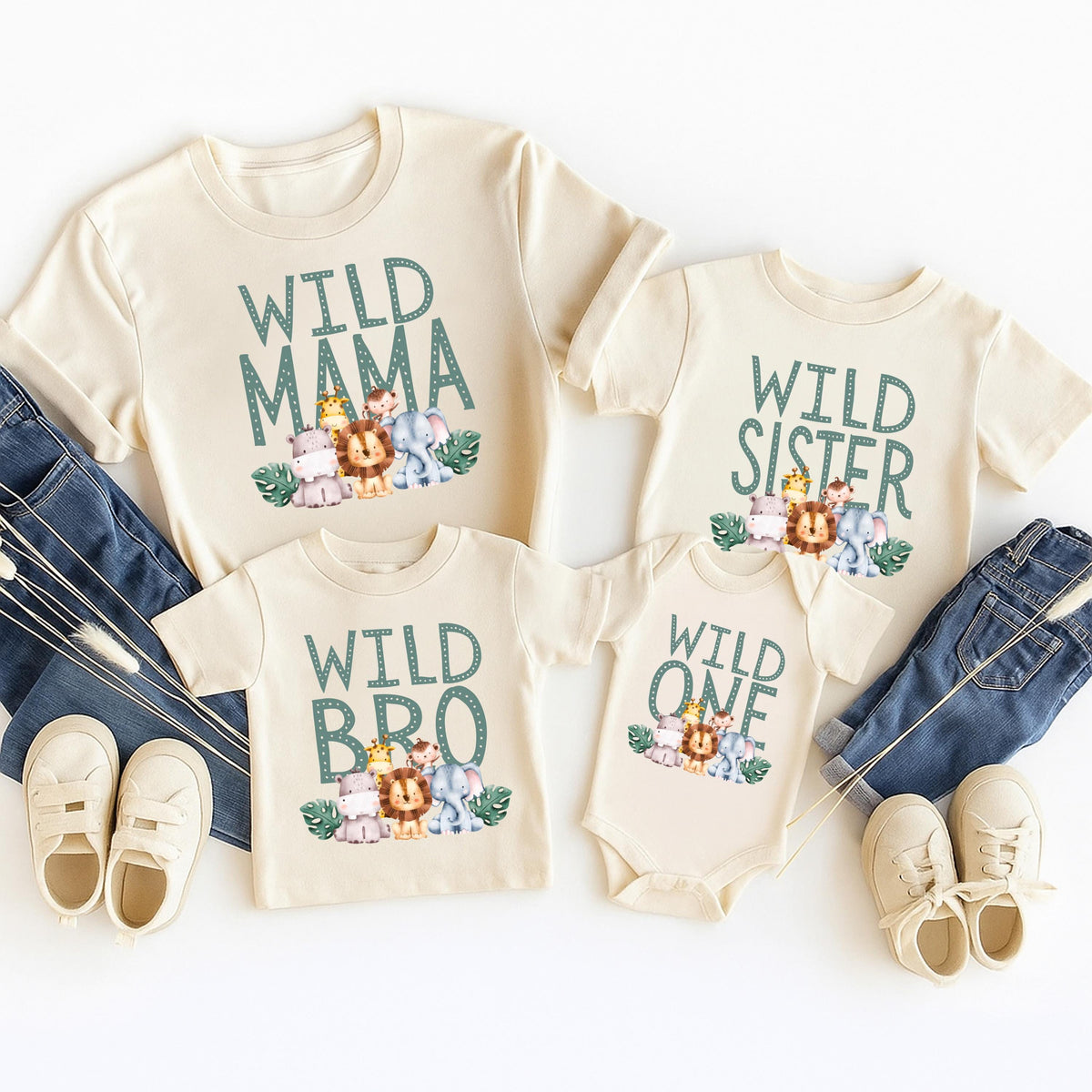 Wild One Family Shirt, 1st Birthday T-shirt, Custom Kids Animal Birthday Tee, Wild One Baby Birthday Of Mama And Dada Sweatshirt