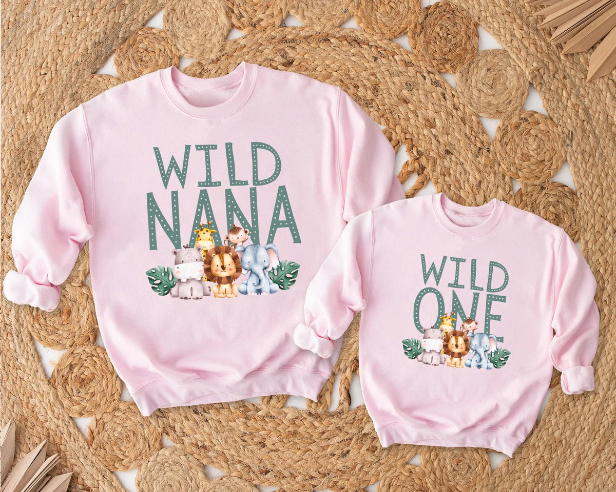 Wild One Family Shirt, 1st Birthday T-shirt, Custom Kids Animal Birthday Tee, Wild One Baby Birthday Of Mama And Dada Sweatshirt