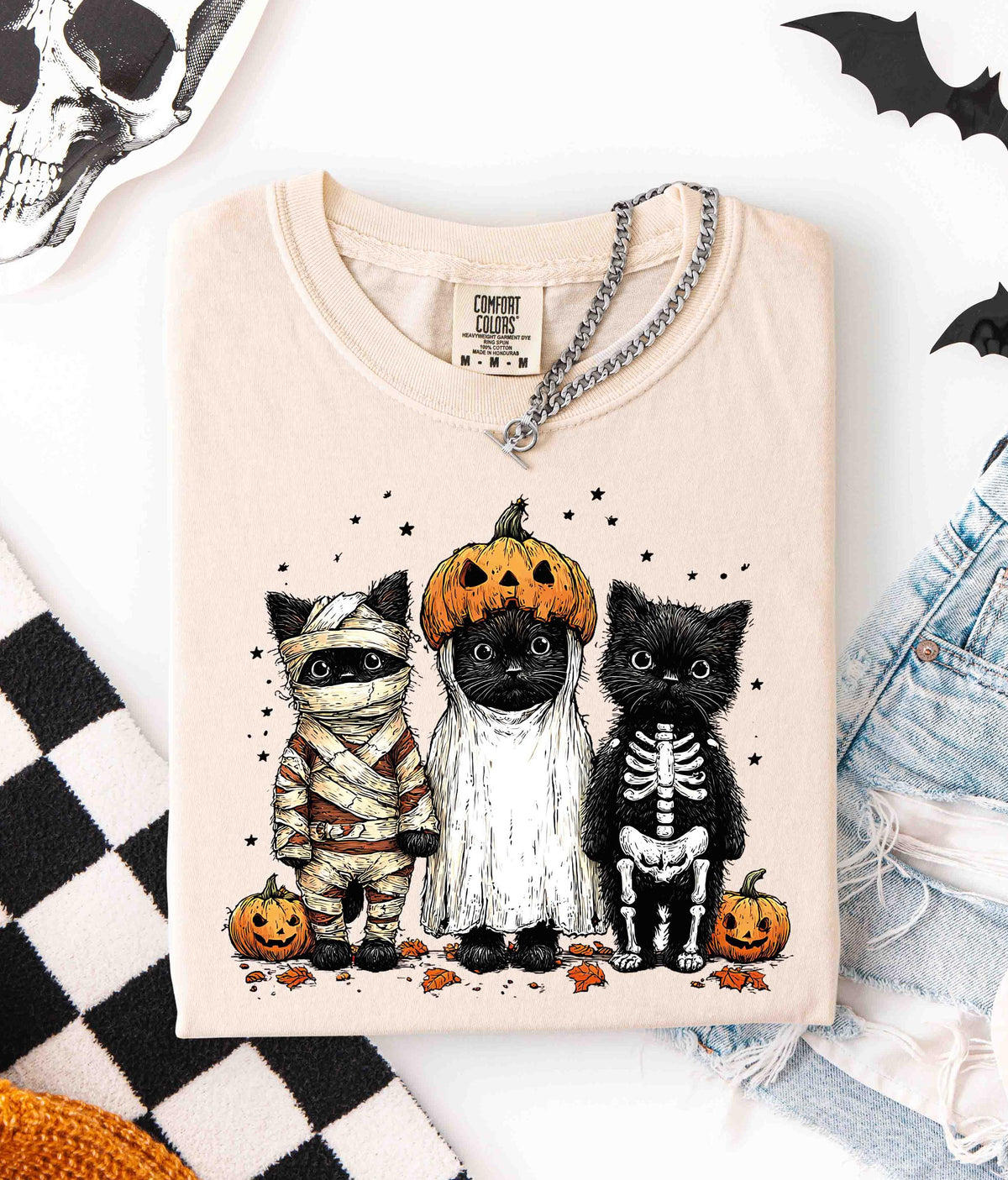 Black Cats Halloween Comfort Colors® Shirt, Retro Boo Crew T-shirt, Spooky Season Pumpkin Tee, Spooky Vibes Gift, Halloween Trip Crewneck