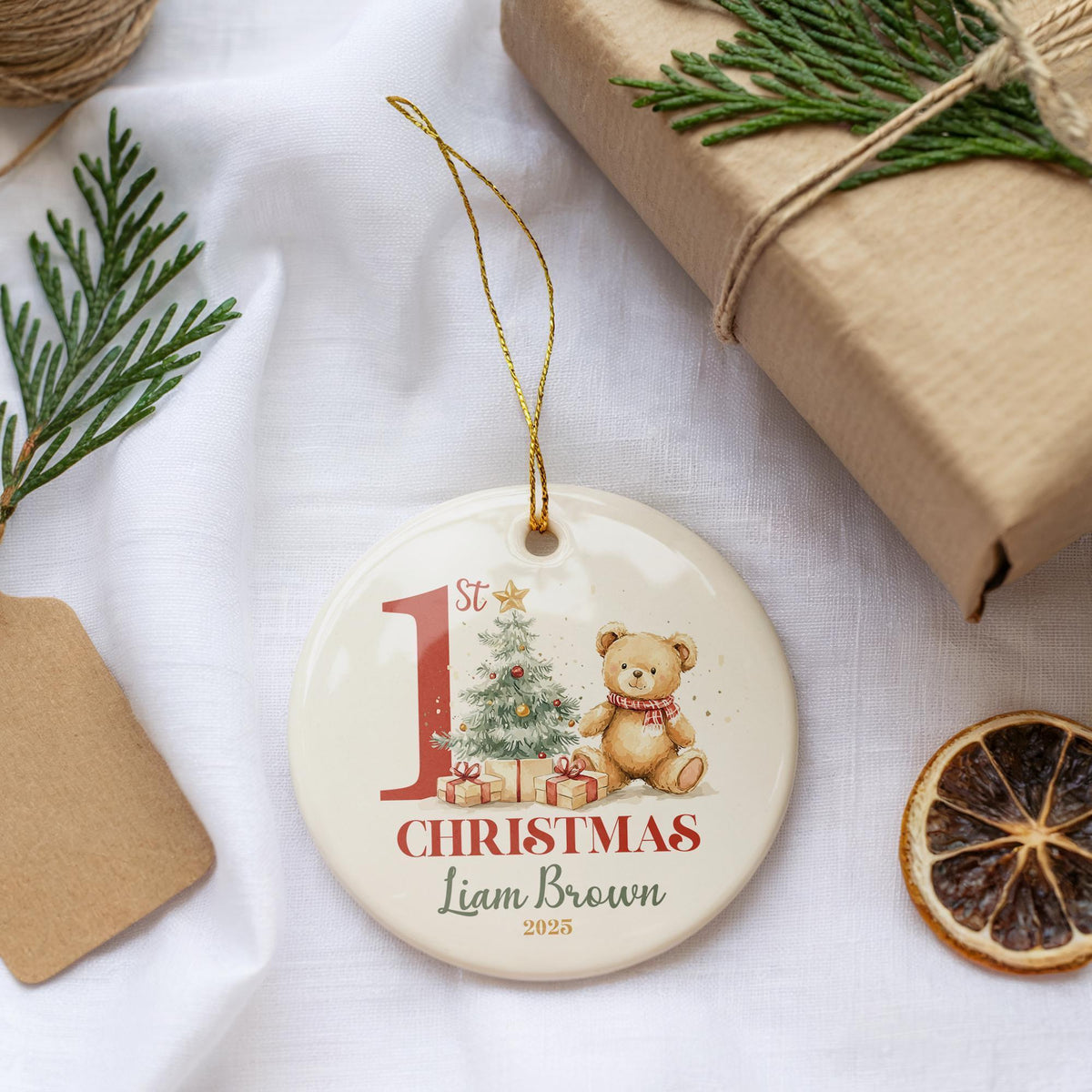 Personalized Baby's First Christmas Ceramic Ornament, 1st Christmas Tree Decoration