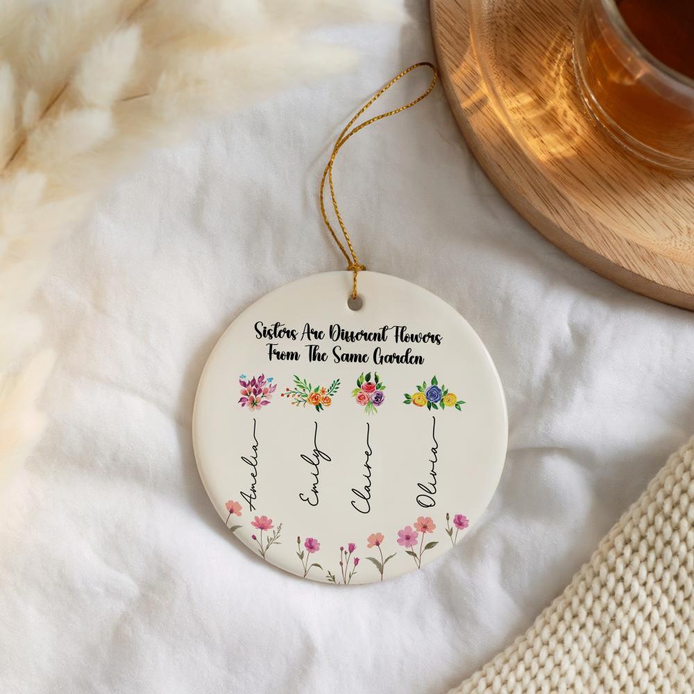 Customizable Birth Flower Ceramic Ornament