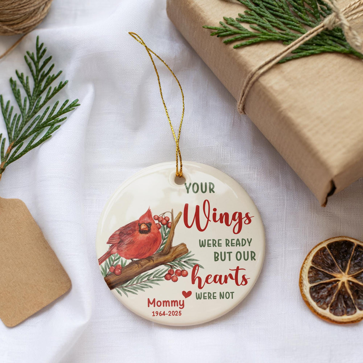 Personalized In Loving Memory Keepsake, Cute Cardinal Theme Memorial Ornament