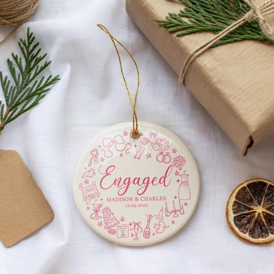 Personalized Aesthetic Engaged Ceramic Ornament, Engagement Ceremony Souvenir