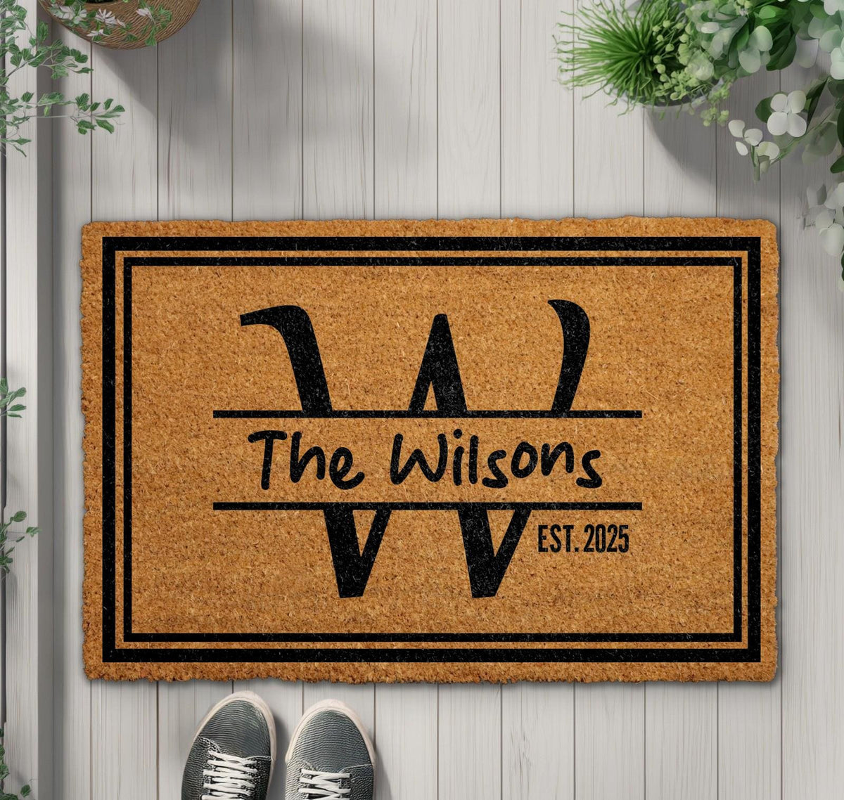 Personalized Family Name & Initial Doormat, Custom Est Year Welcome Mat, Cute Housewarming Gift