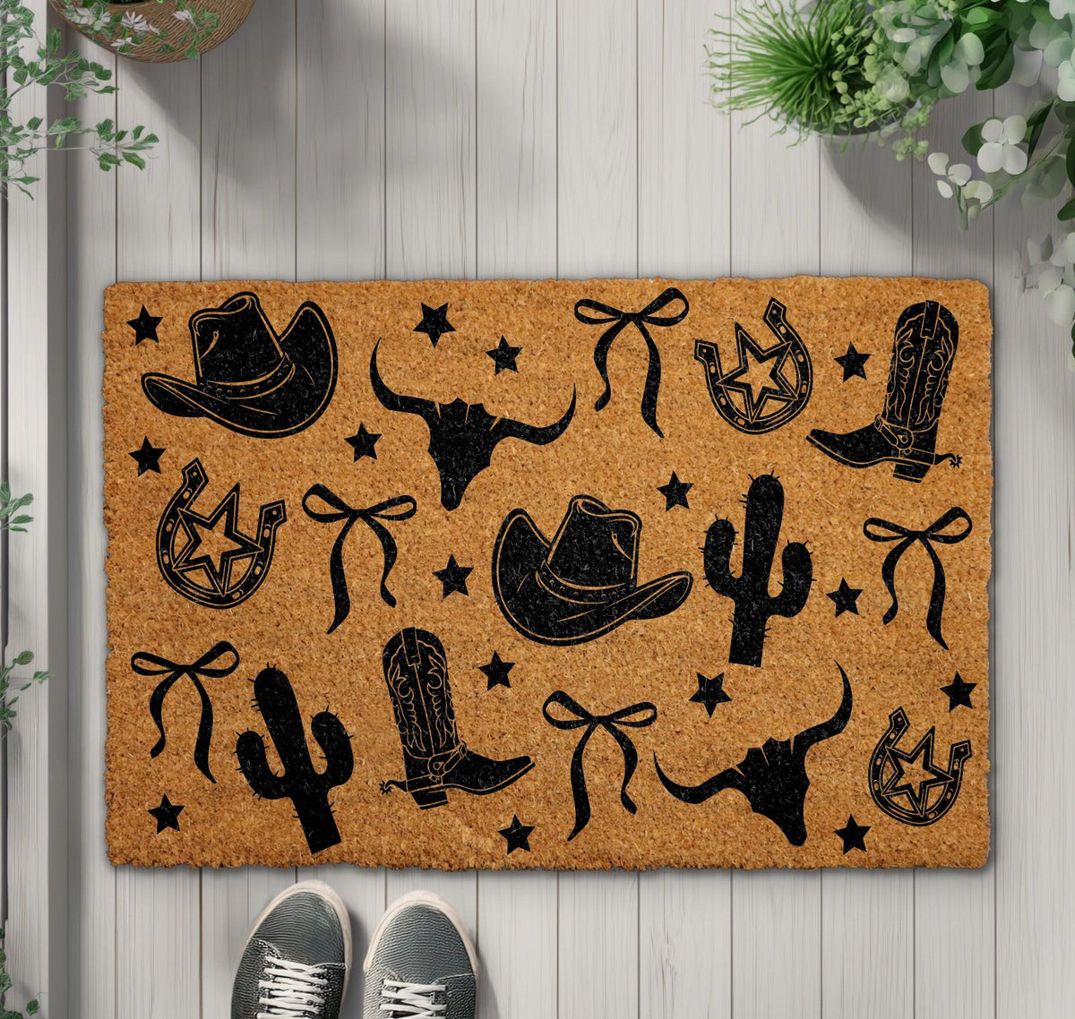 Western Style Doormat, Rustic Cowboy Cowgirl Welcome Mat