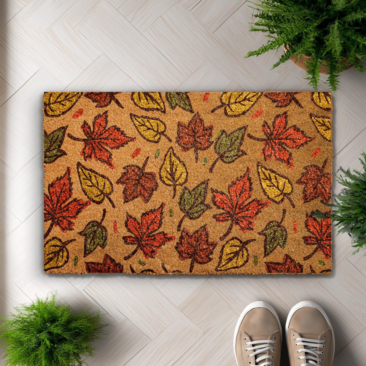 Autumn Leaves Doormat, Cute Fall Welcome Mat, Thanksgiving Front Porch Rug