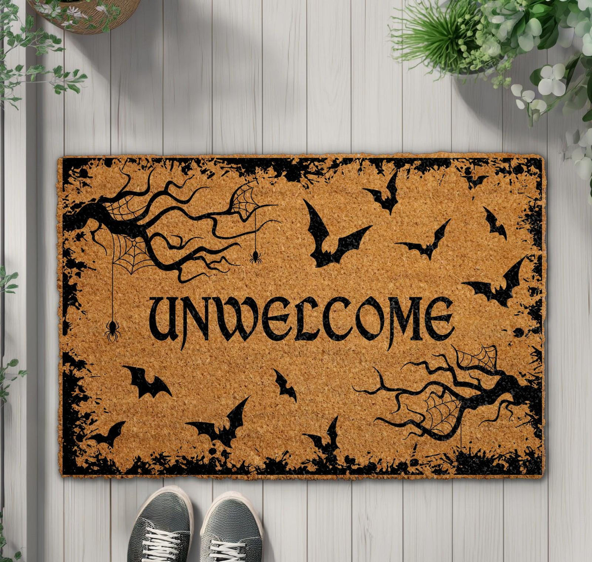 Unwelcome Doormat, Funny Halloween Welcome Mat, Gothic Bat Home Decor, Fall Front Porch Rug