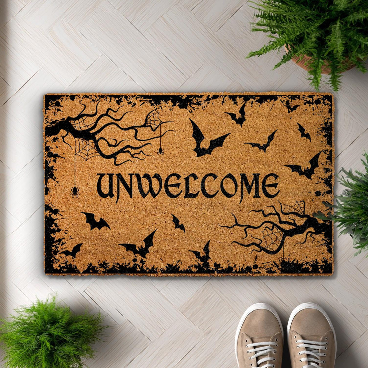 Unwelcome Doormat, Funny Halloween Welcome Mat, Gothic Bat Home Decor, Fall Front Porch Rug