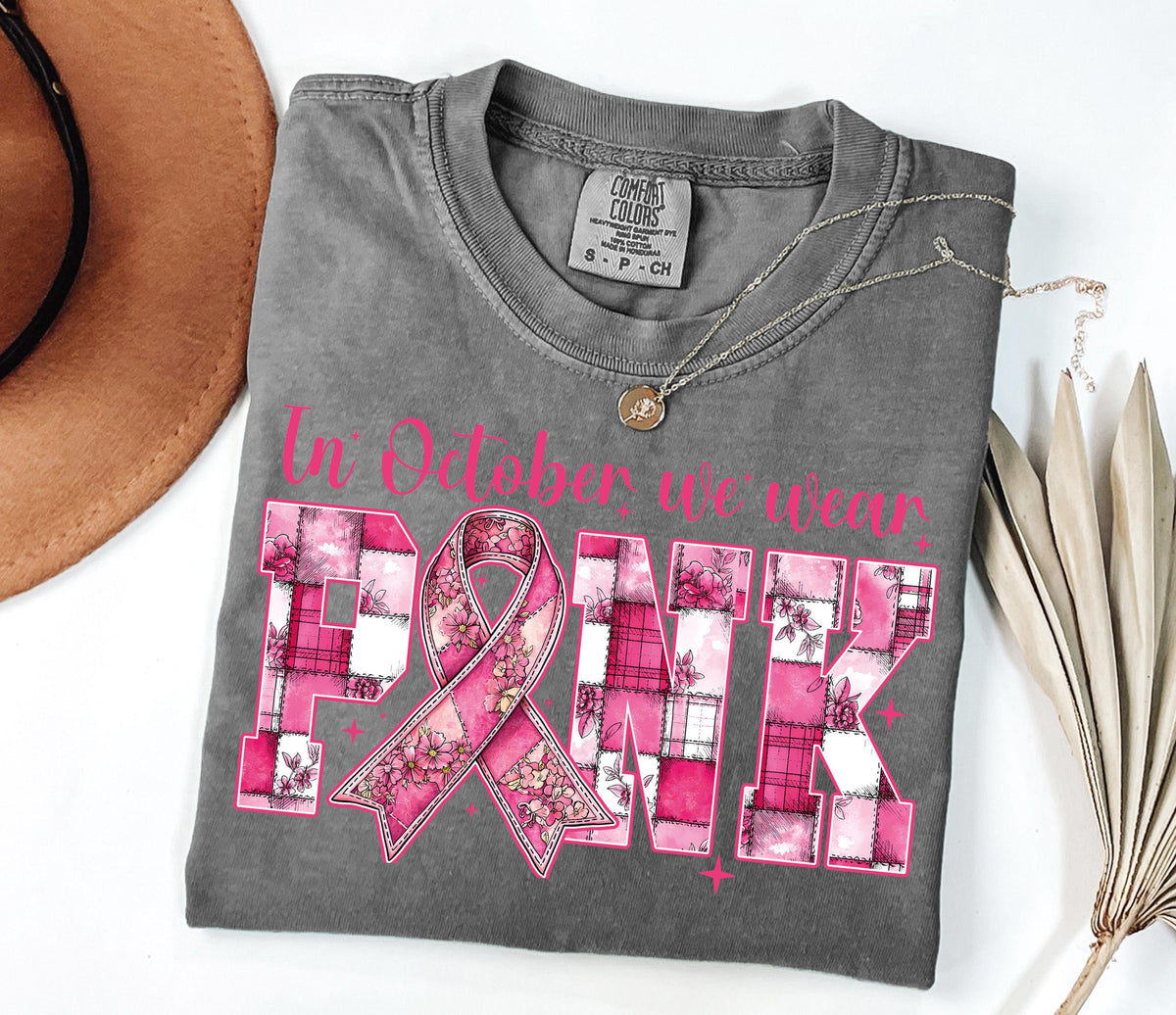 Comfort Colors® In October We Wear Pink Shirt, Floral Breast Cancer Support T-Shirt, Cancer Team Crewneck, Cancer Survivor Long Sleeve