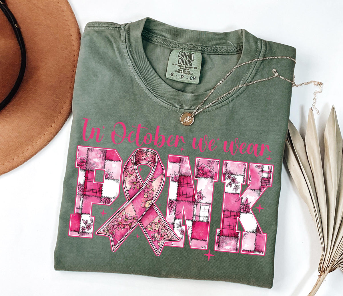 Comfort Colors® In October We Wear Pink Shirt, Floral Breast Cancer Support T-Shirt, Cancer Team Crewneck, Cancer Survivor Long Sleeve
