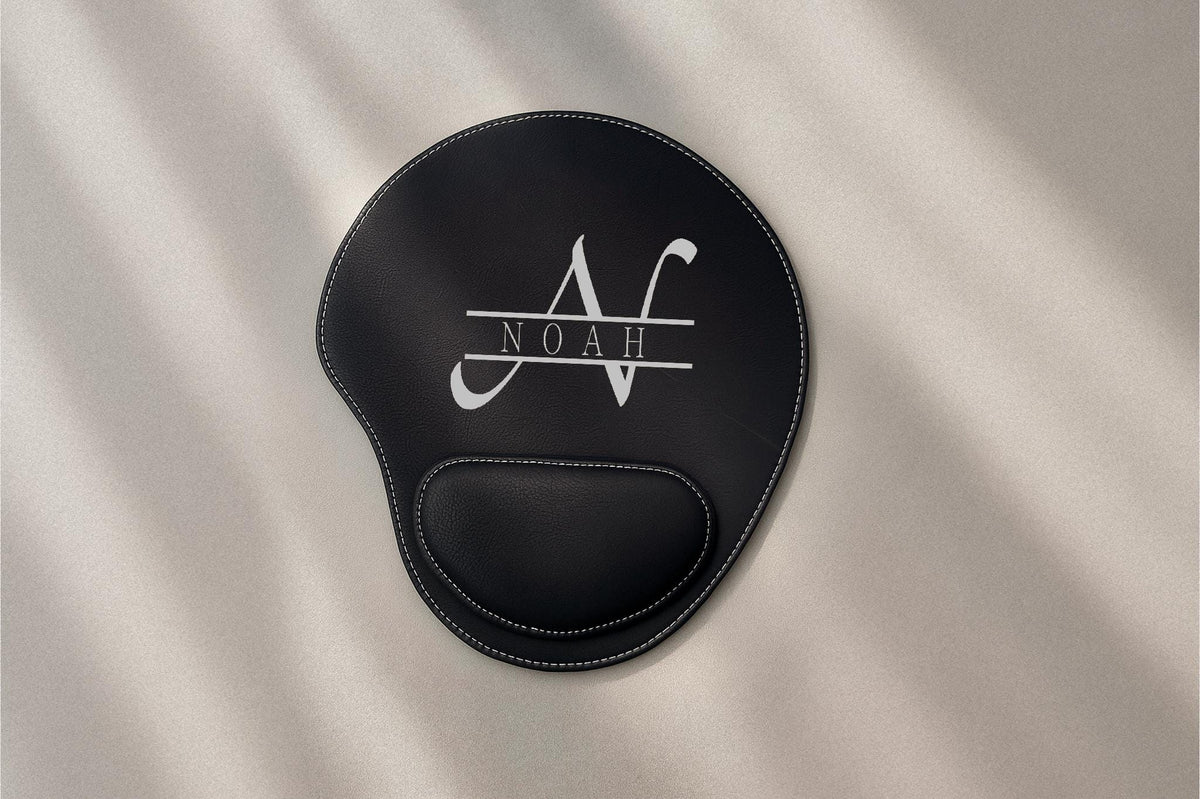 Custom Name Vegan Leather Mouse Pad, Floral Laser Engraved Desk Decor