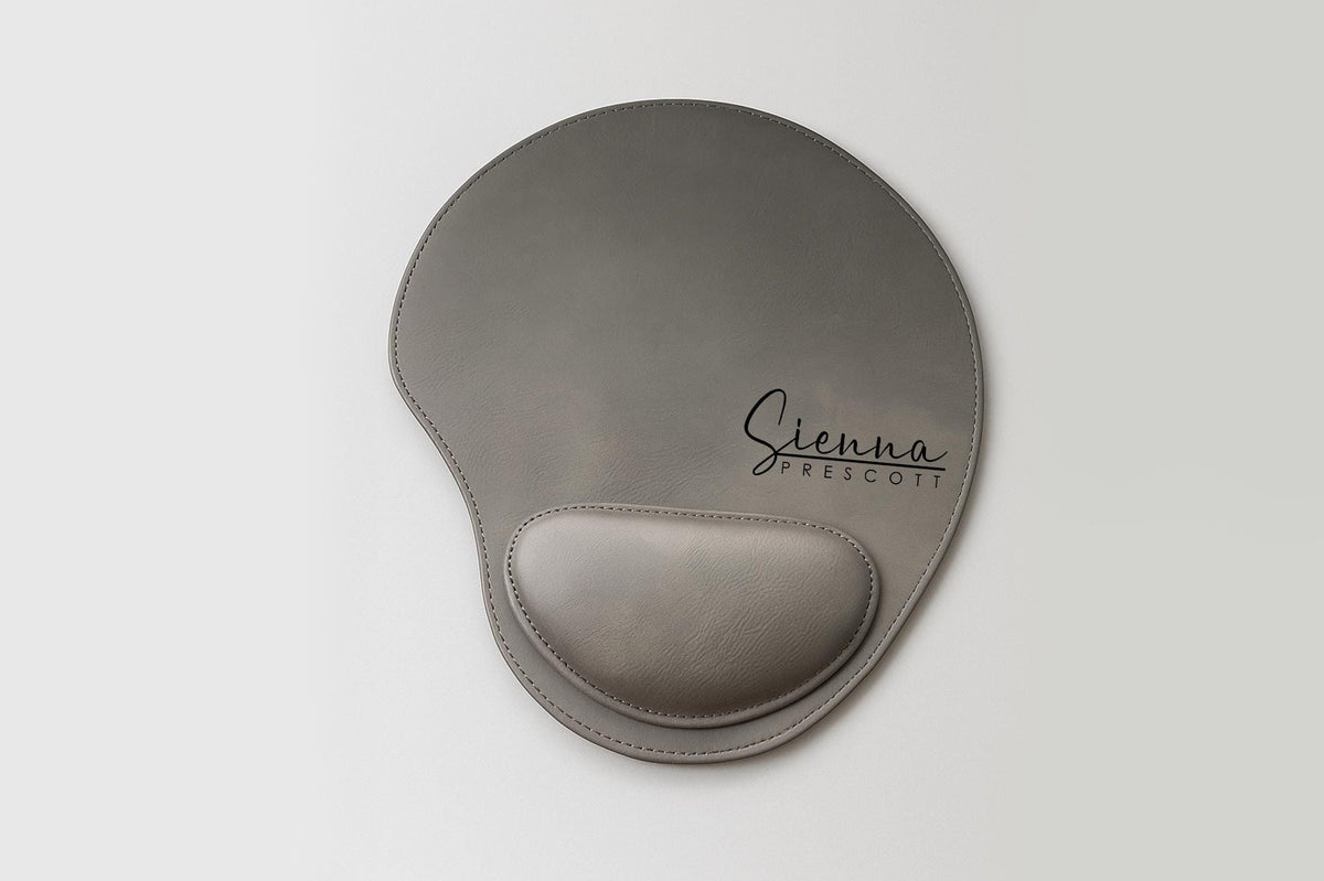 Personalized Vegan Leather Mousepad, Engraved Office Desk Pad with Wrist Support