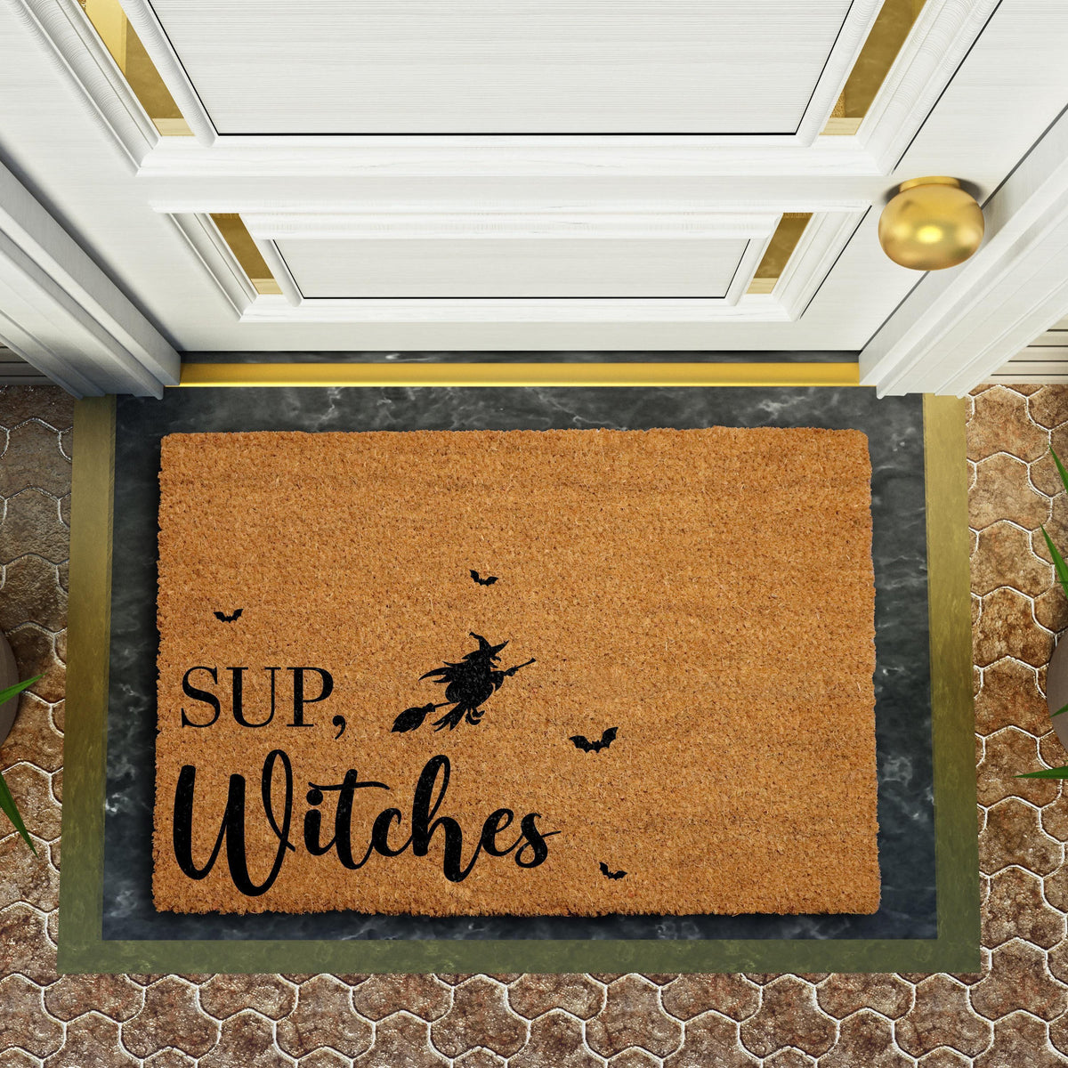Sup Witches Doormat, Halloween Welcome Mat, Funny Witchy Entrance Rug