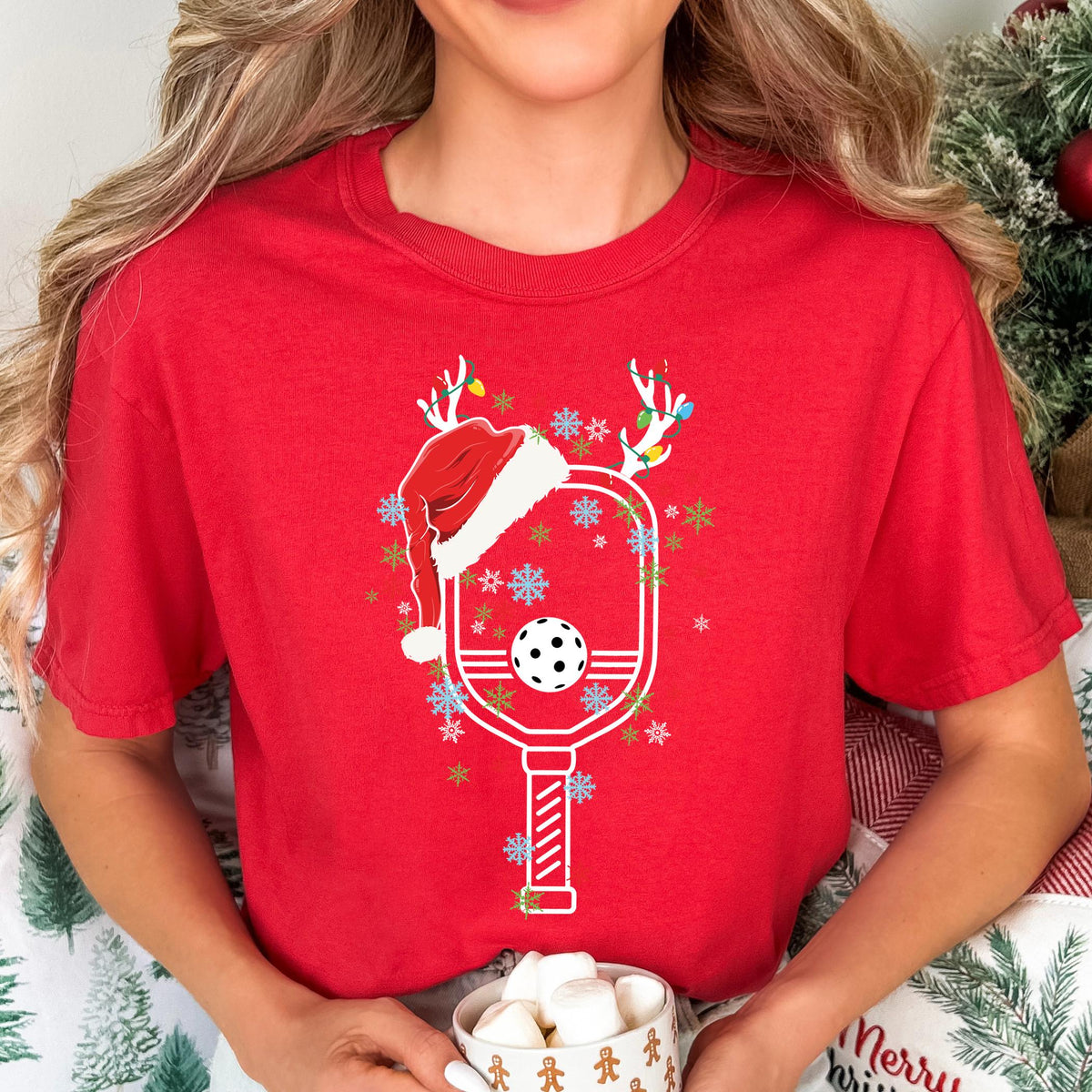 Pickleball Christmas Comfort Colors® T-Shirt, Santa Hat Pickleball Racket Shirt, Pickleball Team Xmas Celebration Party Tee, Xmas Sport Gift