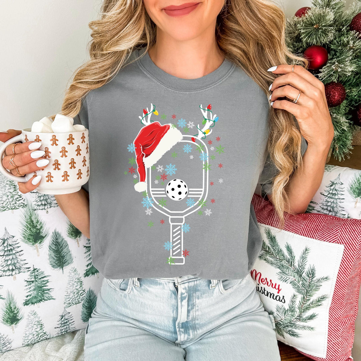Pickleball Christmas Comfort Colors® T-Shirt, Santa Hat Pickleball Racket Shirt, Pickleball Team Xmas Celebration Party Tee, Xmas Sport Gift