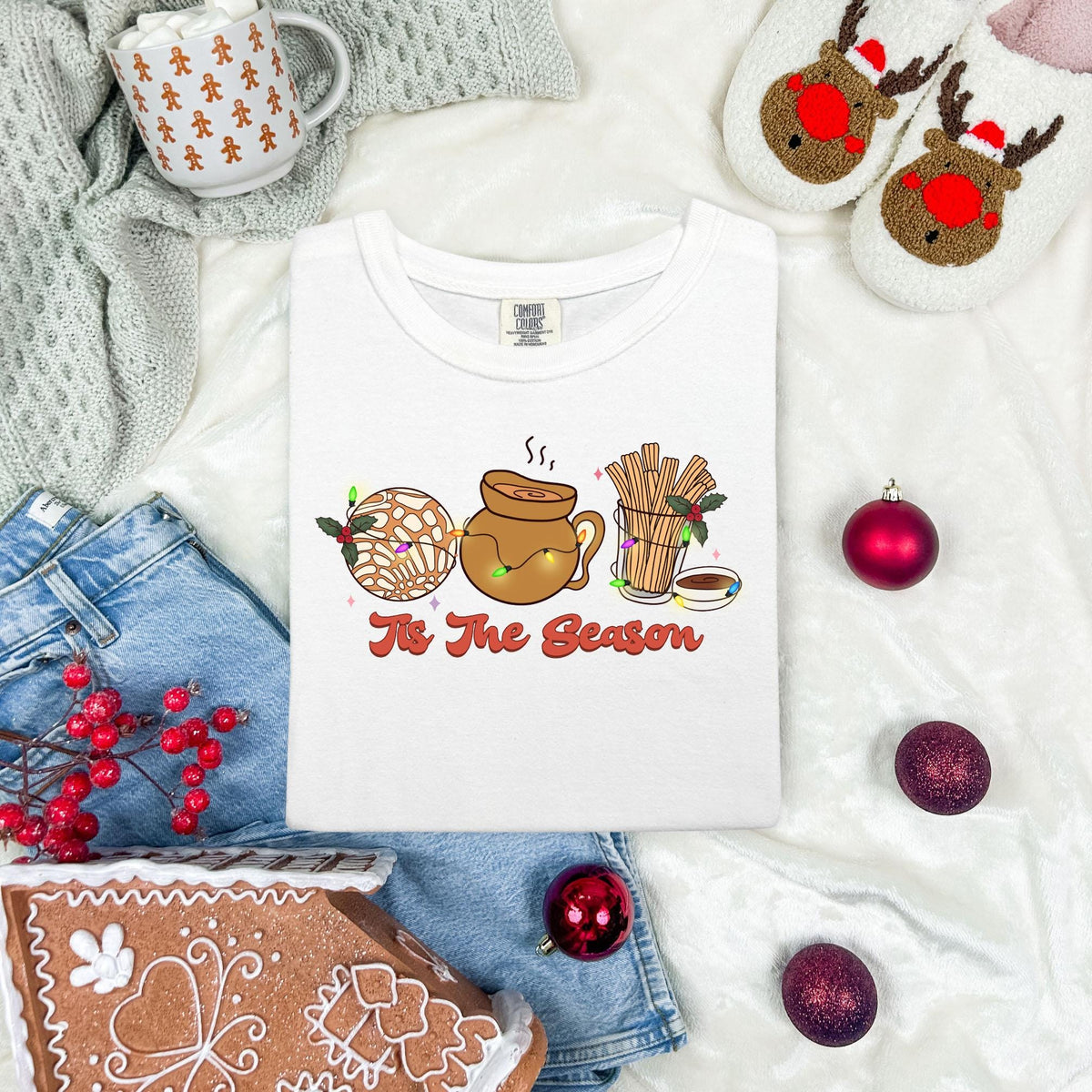 Comfort Colors® Tis The Season Christmas T-shirt, Mexican Food Xmas Tee, Spanish Family Xmas Gift Shirt, Christmas Lights Long Sleeve