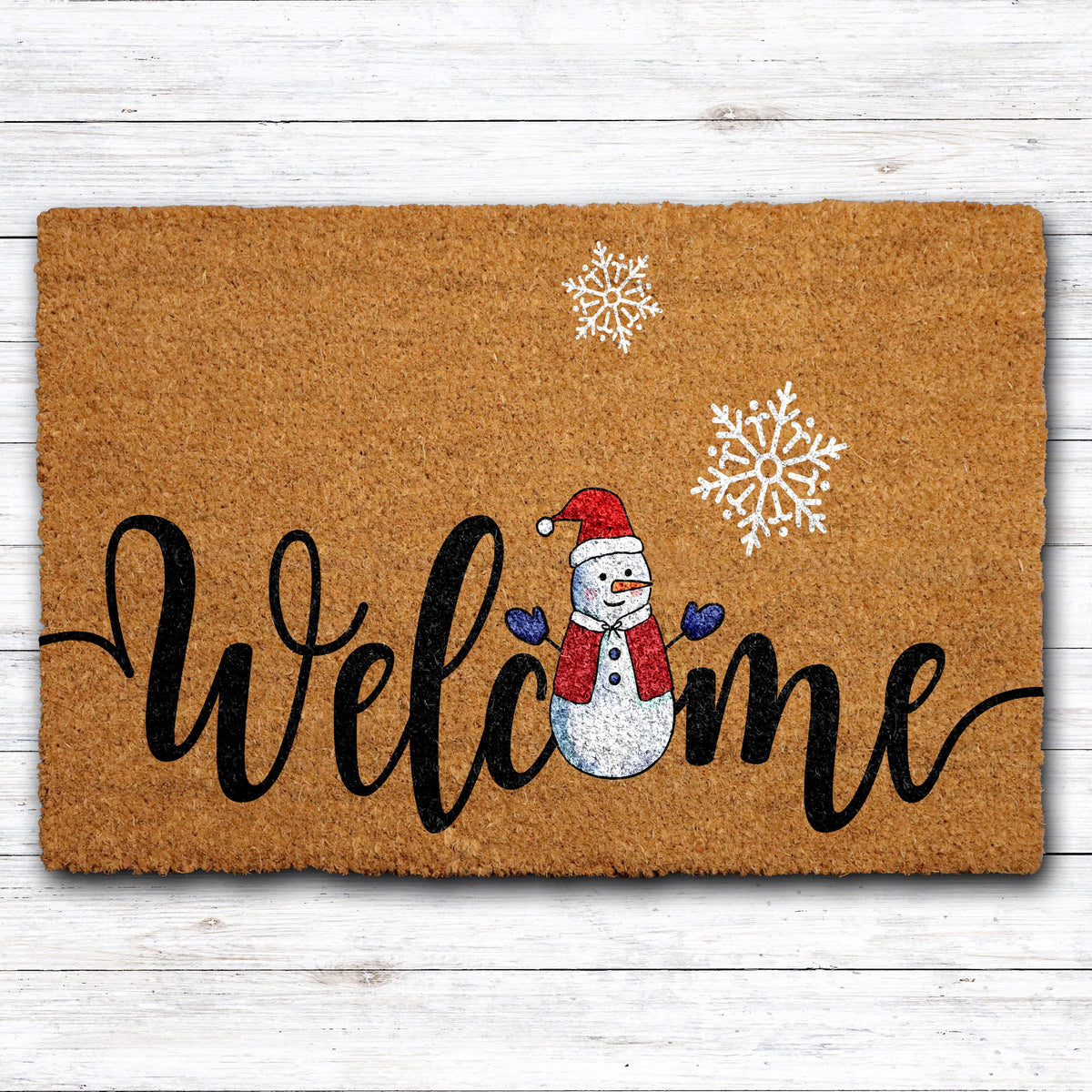 Snowman Welcome Doormat, Winter SnowFlake Door Mat, Holiday Front Porch Rug