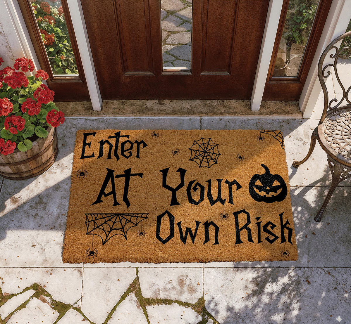 Enter At Your Own Risk Doormat, Spooky Front Porch Mat, Halloween Welcome Mat