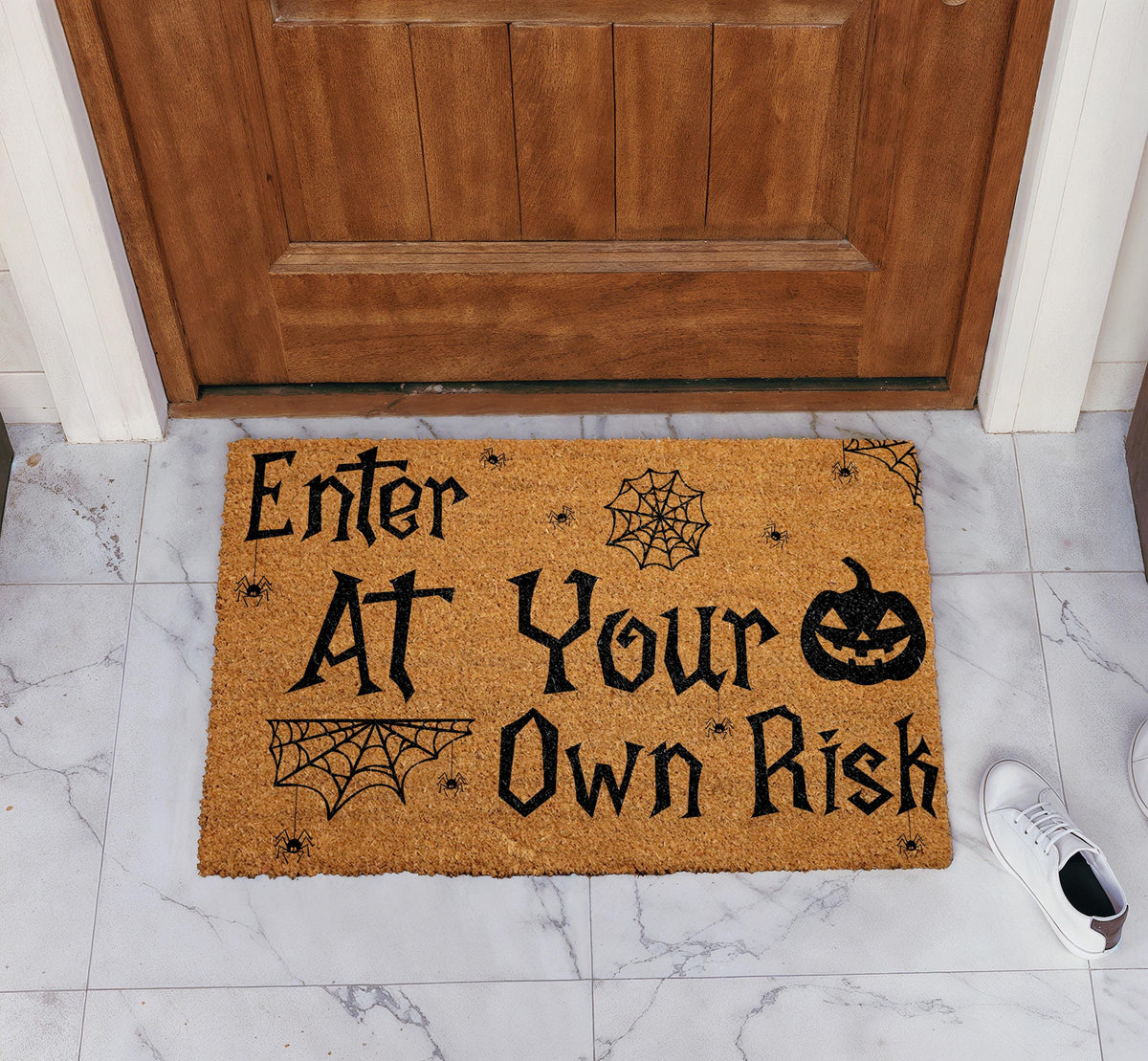 Enter At Your Own Risk Doormat, Spooky Front Porch Mat, Halloween Welcome Mat