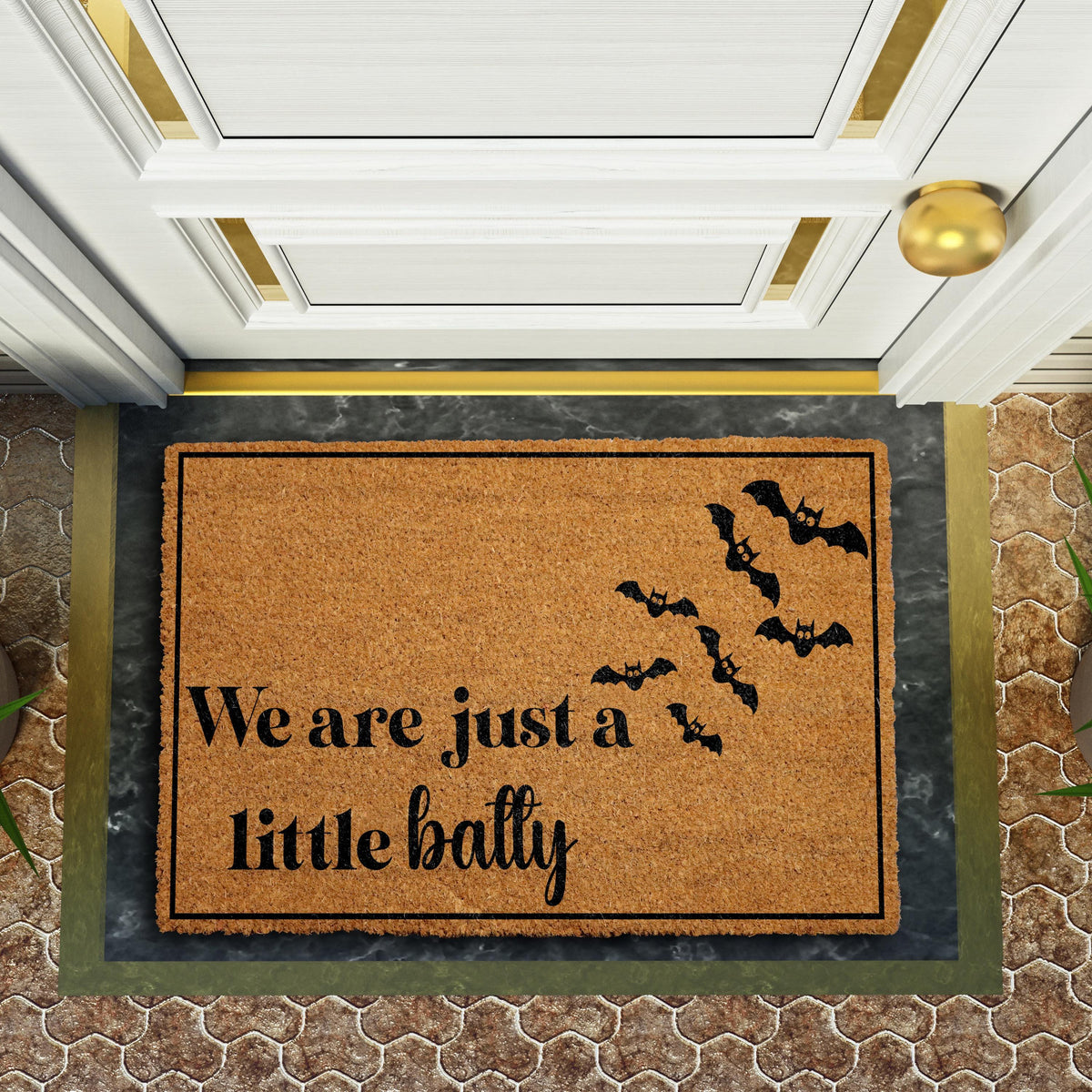 We Are Just a Little Batty Doormat, Gothic Fall Home Decor, Bat Front Porch Coir Rug