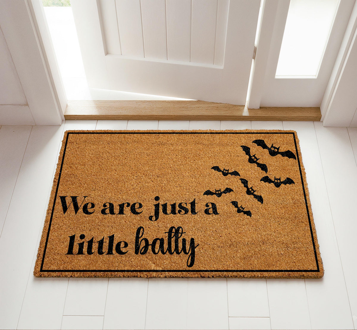 We Are Just a Little Batty Doormat, Gothic Fall Home Decor, Bat Front Porch Coir Rug