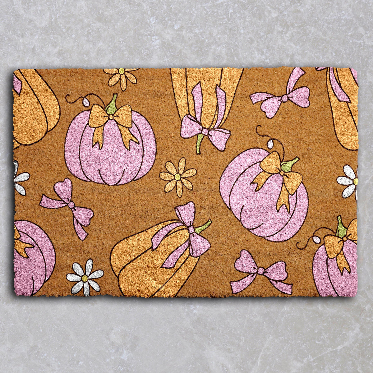 Pink and Gold Pumpkin Doormat, Thanksgiving Welcome Mat, Cute Fall Home Decor