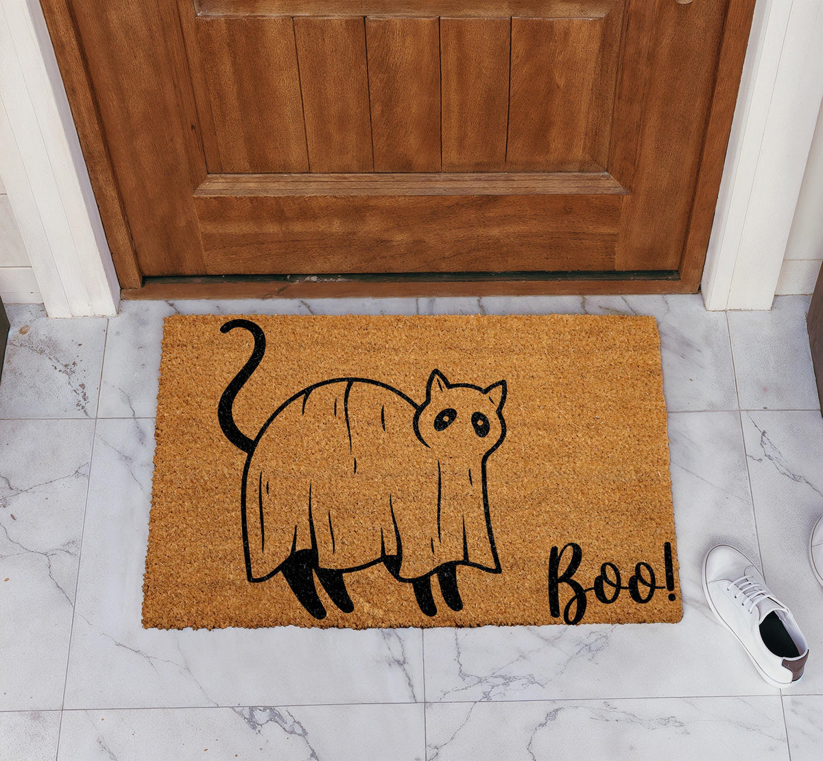 Funny Ghost Cat Doormat, Boo Kitty Welcome Mat, Halloween Home Decor