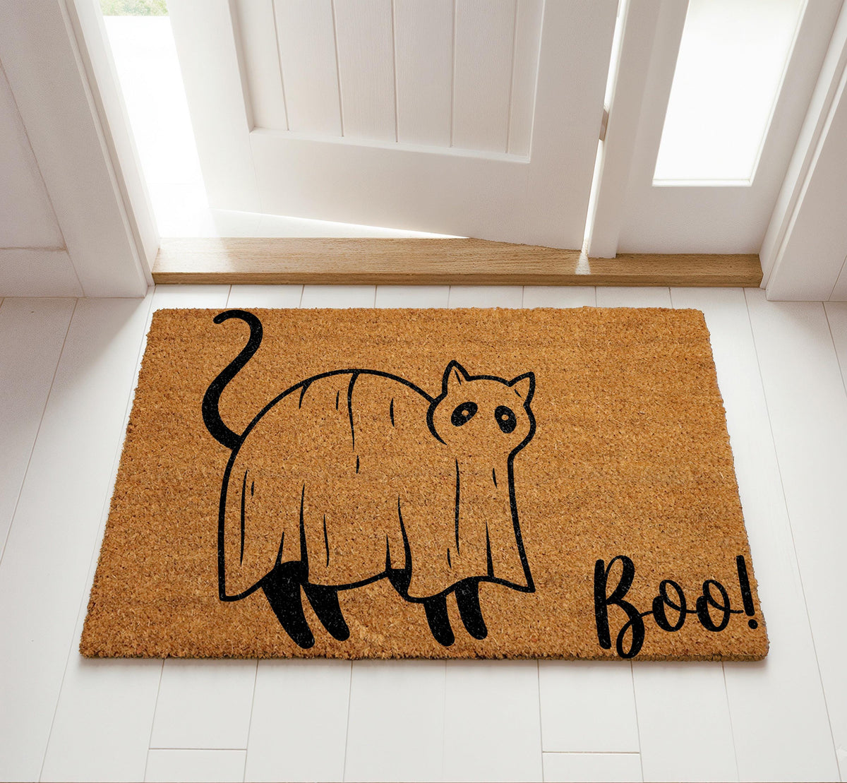 Funny Ghost Cat Doormat, Boo Kitty Welcome Mat, Halloween Home Decor