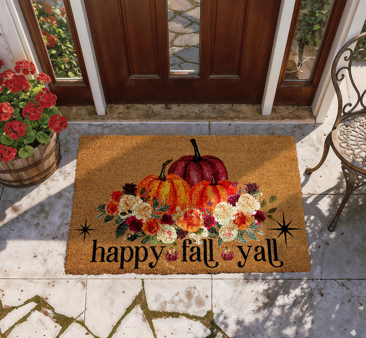 Happy Fall Y'all Door Mat, Pumpkin Doormat, Cute Home Decor, Thanksgiving House Gift