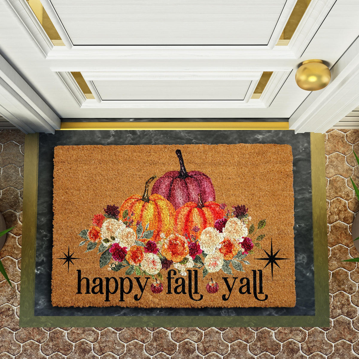 Happy Fall Y'all Door Mat, Pumpkin Doormat, Cute Home Decor, Thanksgiving House Gift