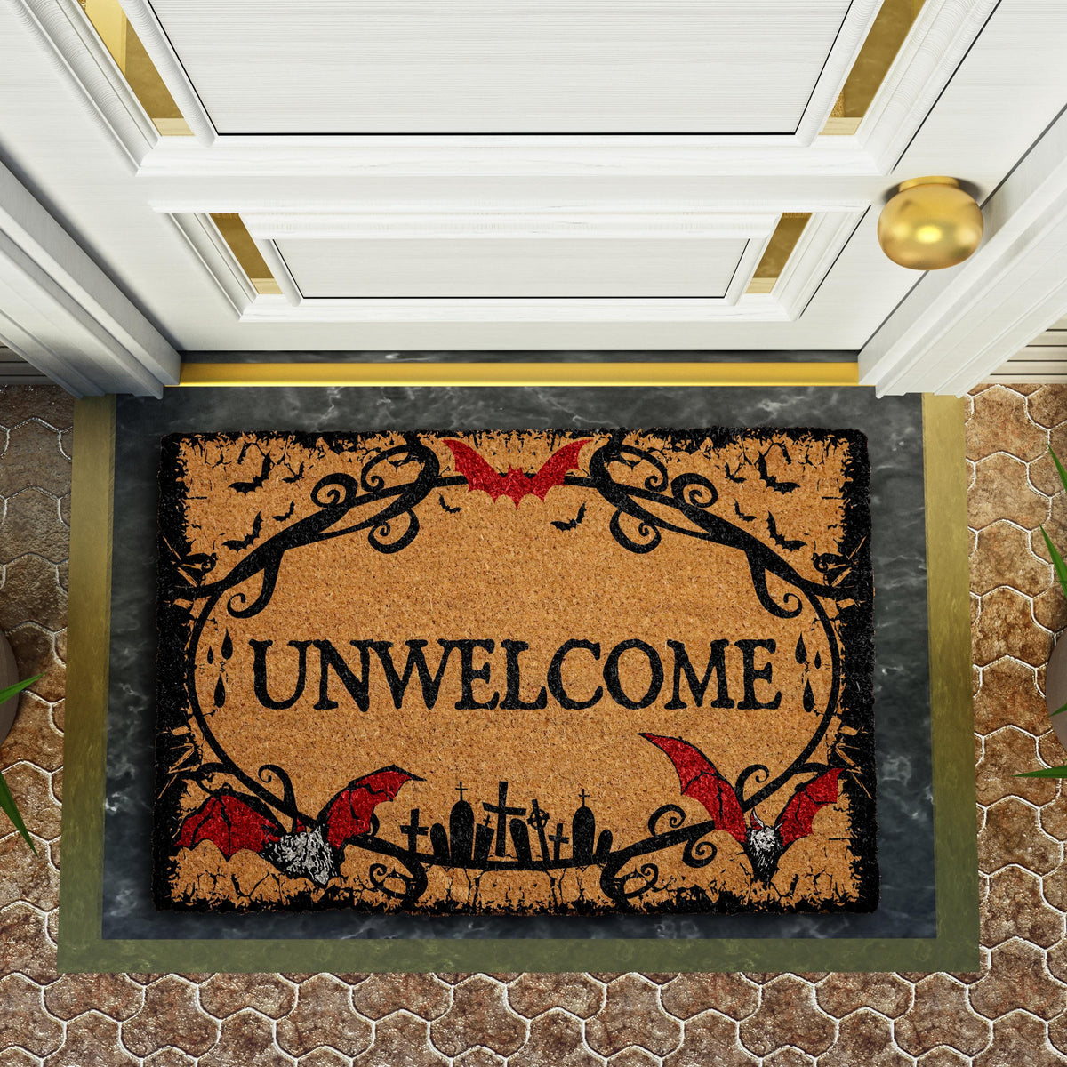 Unwelcome Bat Doormat, Spooky Bats Home Decor, Vampire Themed Door Mat, Gothic Welcome Mat