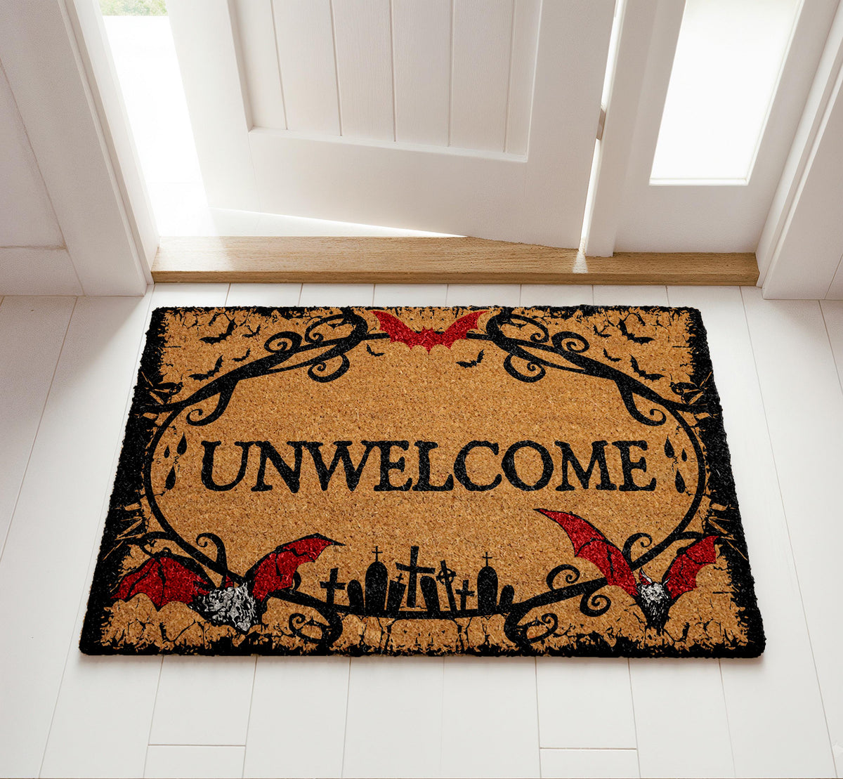 Unwelcome Bat Doormat, Spooky Bats Home Decor, Vampire Themed Door Mat, Gothic Welcome Mat