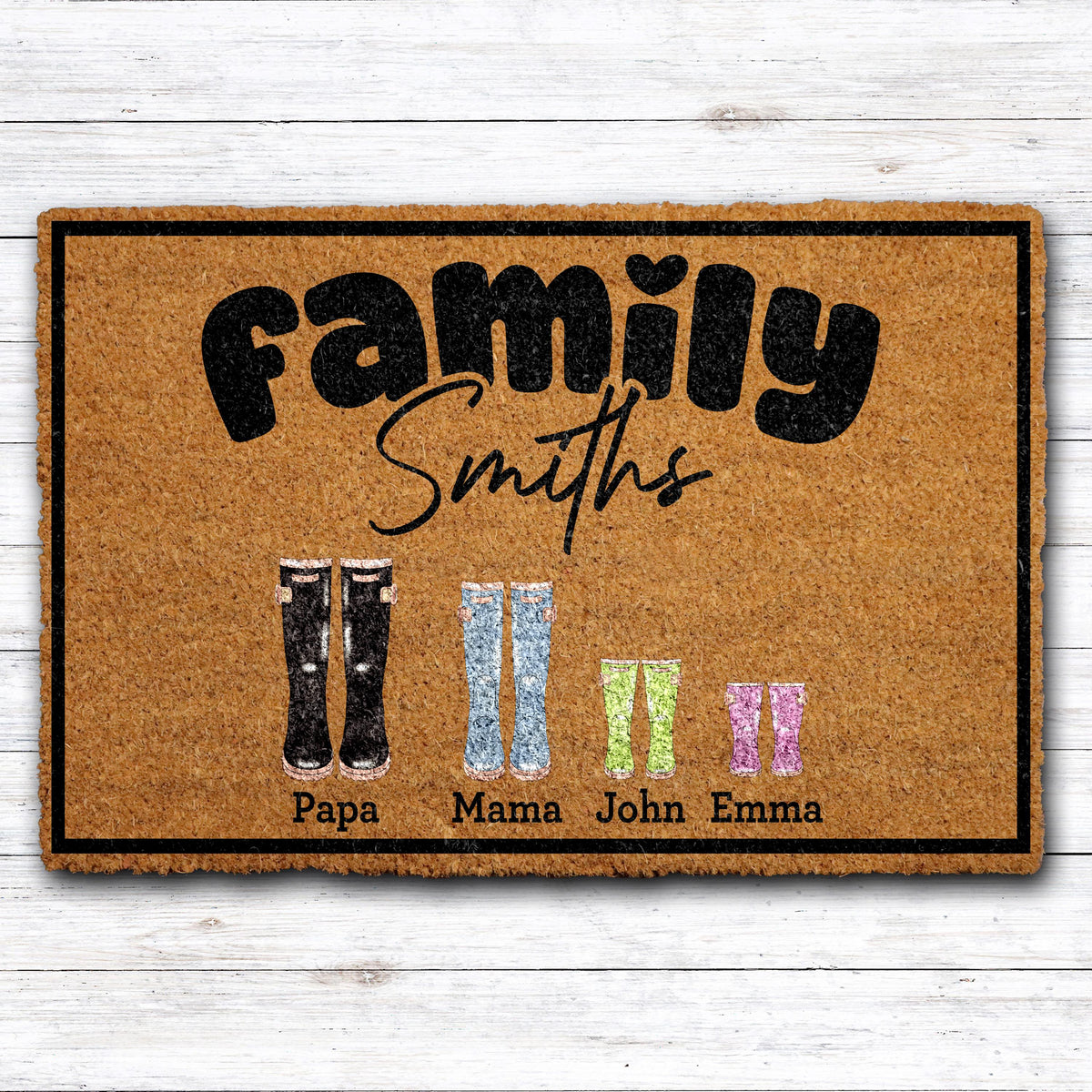 Personalized Family Members Name Doormat, Custom Rain Boots Welcome Mat