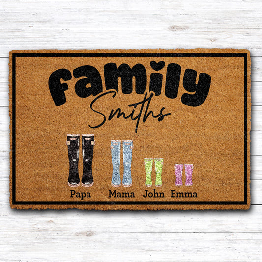 Personalized Family Members Name Doormat, Custom Rain Boots Welcome Mat