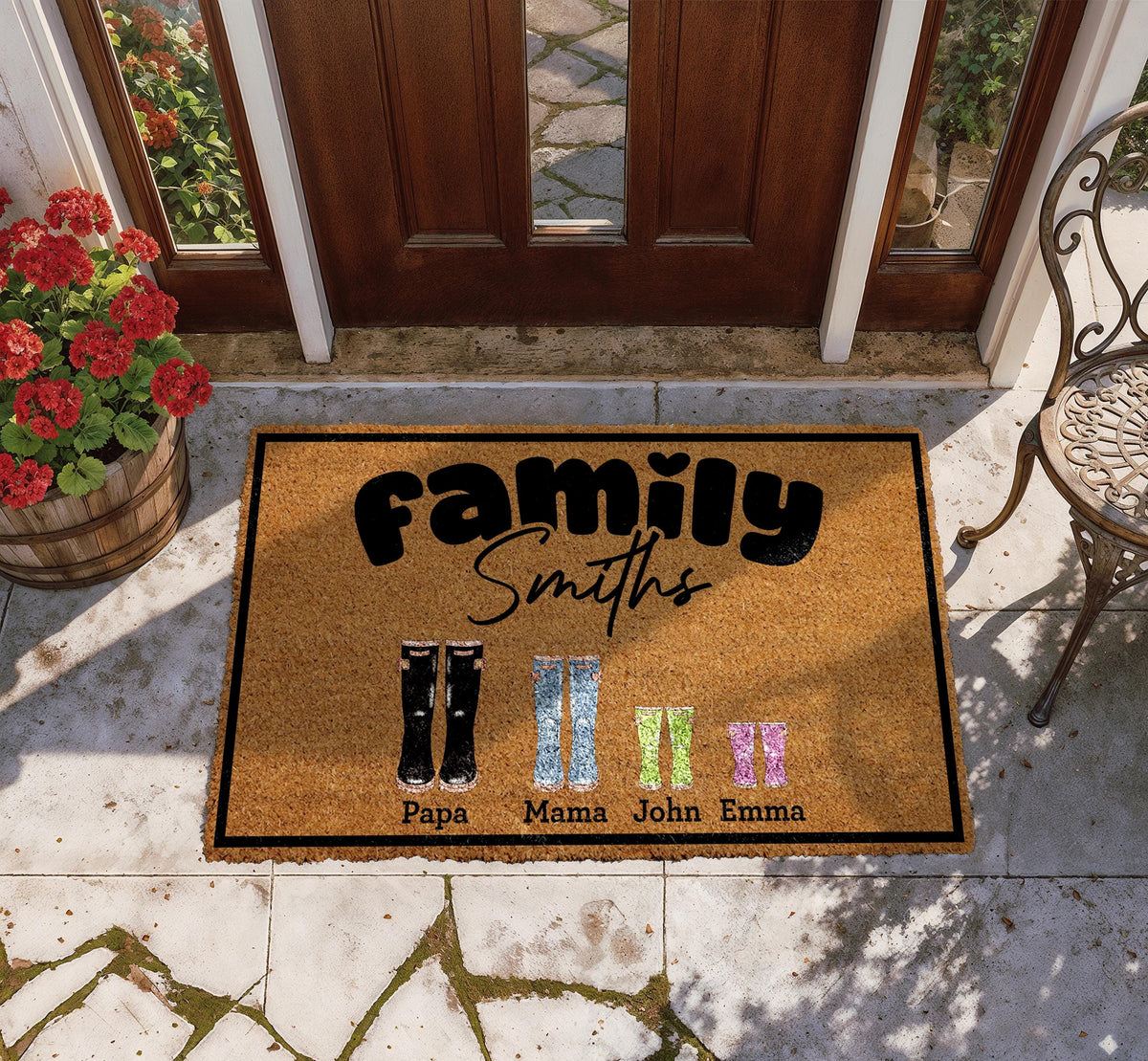Personalized Family Members Name Doormat, Custom Rain Boots Welcome Mat